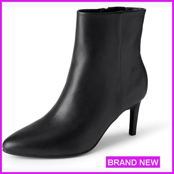 Stiletto Heel Ankle Boots Faux Leather Chic Modern Sleek Zip Closure
